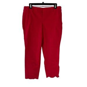 J Crew Winnie Pant Scalloped Hem Size‎ 12 Style H5171 Red Cropped